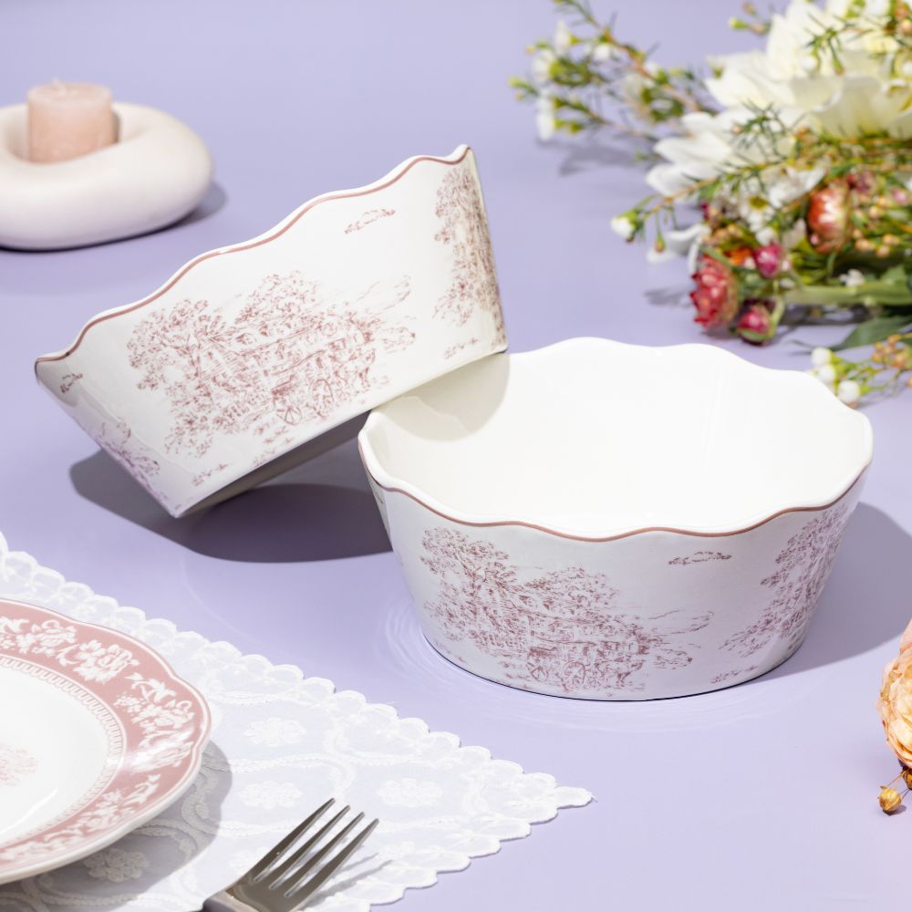 Eloise White Pink Serving Bowl- Set of